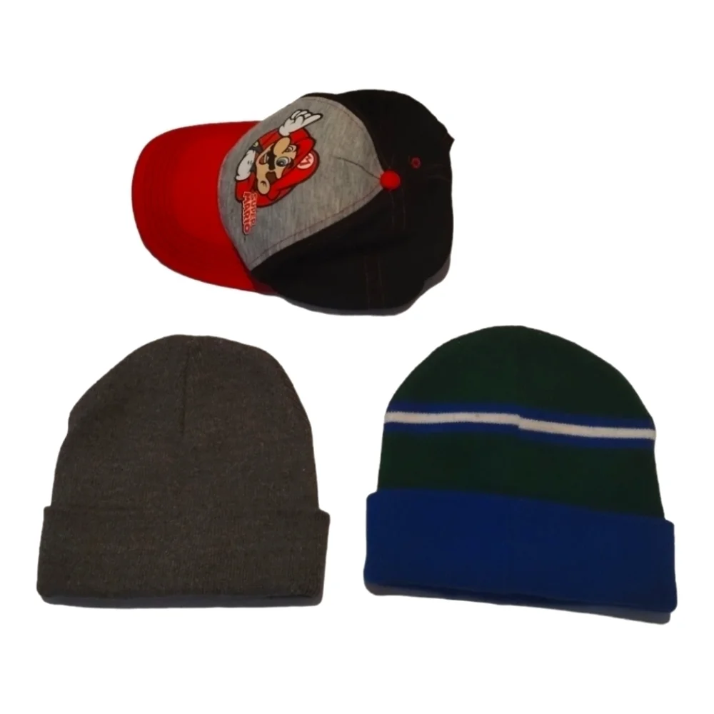 Bundle Of 3 Beanies Hat Cap Graphic Embroidered Super Mario Snoopy Multicolored‎